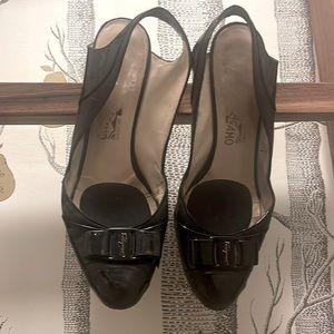 Black Patent Ferragamo Sling Backs